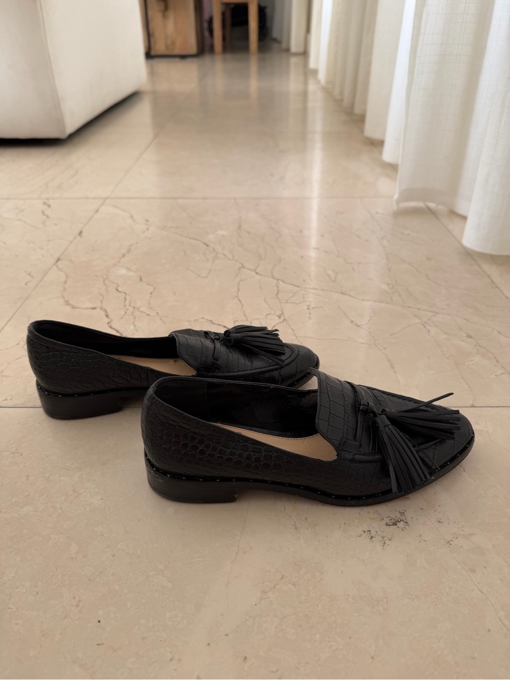 Vince Camuto Black Croc-Embossed Tassel Loafers